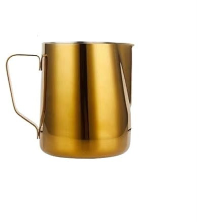 WENYOG Pot à Lait Pichet à Mousse de Lait en Acier Inoxydable 304, Pot à Mousse de Lait, café, Accessoires de café au Lait, Bleu et Or(350ML Gold)