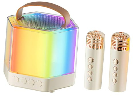Q7 Mini Karaoke Machine with Wireless Mic and Speaker Set | Abs Build, 1200mah Battery, Beige Finish, Birthday Party and Family Gathering Use, Sound, Simple Control