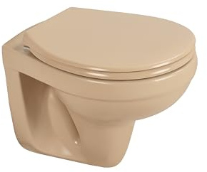sanicomfort Wand-WC Beige Matt – Spülrandlos, Tiefspüler, mit WC-Sitz mit Absenkautomatik