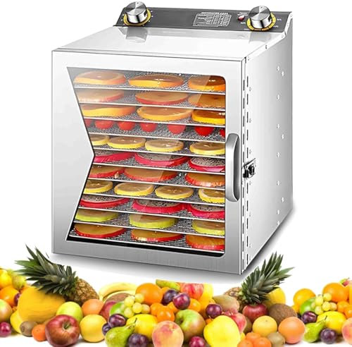 Deshidratador de alimentos, deshidratador de frutas y verduras, deshidratador eléctrico de carne, secador de acero inoxidable con control de temperatura y temporizador de 12 h.,12Layer