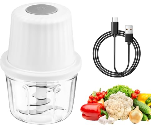 Carehabi Tritatutto elettrico mini, 400 ml, tritatutto per verdure, ricarica USB, tritatutto portatile per carne, cipolle, aglio Bianco