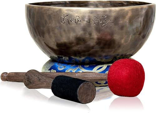 Grand bol chantant tibétain de 22,9 cm – Bol sonore de guérison pour le yoga, la méditation, l'équilibre des chakras et la thérapie par le son