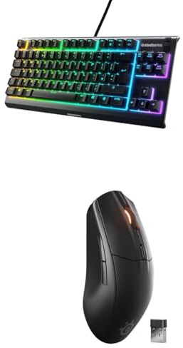 SteelSeries Apex 3 TKL - RGB Gaming Keyboard - 8-Zone RGB Illumination - English QWERTY Rival 3 Wireless Gen 2 Gaming Mouse - 2.4GHz & Bluetooth - 18K DPI TrueMove Air Optical Sensor