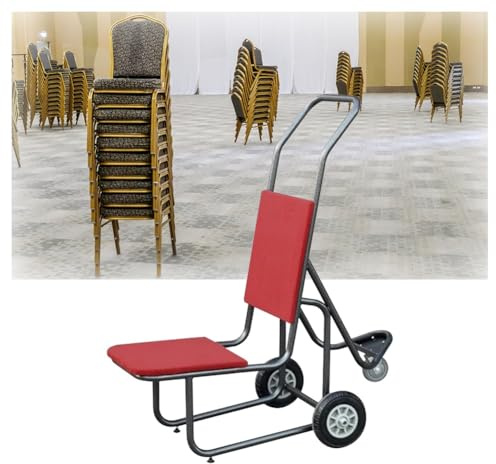 Chariot de chaise empilable à 3 roues pour un transport et un rangement faciles - Chariot de banquet idéal pour les événements et les réunions (Rosso)