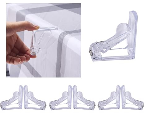JAKOUE 24 Pieces Adjustable Clear Tablecloth Clips, Plastic Table Cloth Clips Windproof Table Cover Holder Clamps, Table Cloth Holder for Christmas Home Wedding Party Indoor Outdoor Camping Picnic