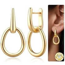Finrezio Ohrringe Silber 925 Hängend Doppel Creolen mit Anhänger Huggie Creolen Silber 925 Ohrringe Hypoallergene für Damen Geschenk für Frauen Freundin Mama Mädchen Silber/Gold/Rosegold