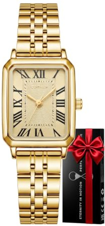 CIVO Vintage Damenuhr Klein Analog: Rechteckig Wasserdicht Edelstahl Uhr | Leichte Gold Silber Römische Zahlen Quartz Kratzfest für Moderne Frau - Klassisches Geschenke für Beruf und Alltag