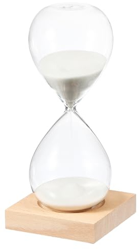 PATIKIL 30 Minutes Sand Timer, Sand Watch with Wood Base Hour Glass Sandglass Timer Clock for Living Room Home Office Restaurant Decoration, White