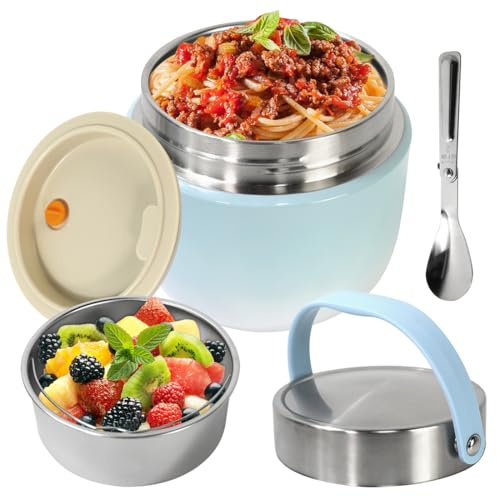 Vninkul Vikul Thermos pour Aliments Chauds de 1200 ML, Récipient Thermique pour Aliments Chauds avec Cuillère et Poignée Pliables, Boîte à Déjeuner Thermique pour Soupe, Bouillie, Riz, Fruits