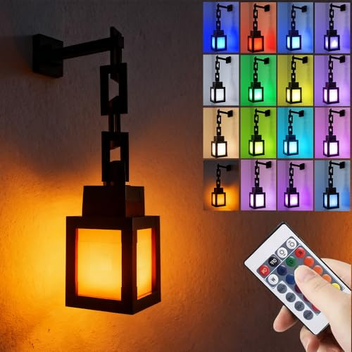 SGZIOO Pixelated Lantern Night Light, 3D Lantern Night Light with Remote Control, USB Rechargeable Night Lamp with 16 Colors, LED Mood Light for Bedroom Game Room Decor