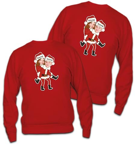 Coppia di Felpe Personalizzate Natalizie con Nome e Foto, Felpa Uomo e Donna Girocollo Rossa Bianca Nera, Maglione Natalizio Merry Christmas Idee per Regali Originali Natale 2025