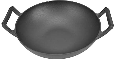 KENANLAN Sartén para Parrilla de Hierro Fundido Espesada sin Recubrimiento Utensilios de Cocina Antiadherentes Sartén con Dos Asas 32cm Wok para Freír