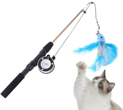 Kattfiskespö - 72 cm teleskopisk trollstav, infällbar sällskapsskötare, lättviktigt EVA-skumhandtag interaktiv kattungeleksak | Slitstark 2-sektionsspö. Handgjord ersättningshuvud för inomhuskatter