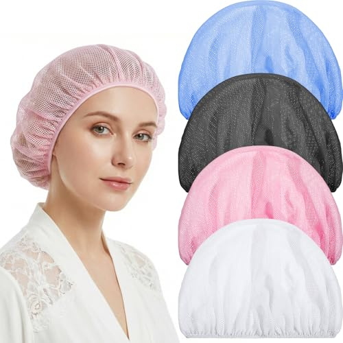 Tyqour 4 PCS Hair Nets for Sleeping In, Sleeping Caps for Women, Hair Bonnets for Women Sleeping, Sleep Caps for Women, Colorful Elastic Hair Drying Bonnet