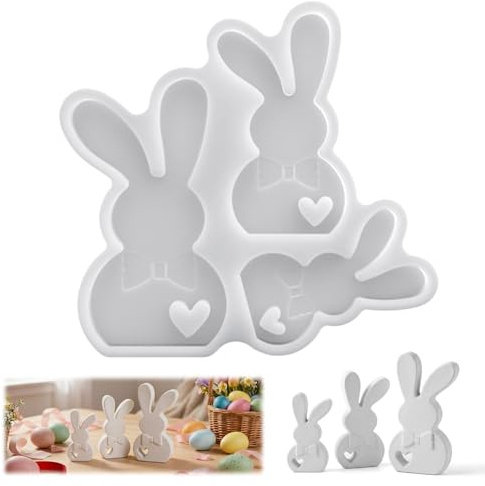 WGIDSKKI Moule en Silicone en Forme de Lapin de Pâques, Moules à Bougies Mignonnes, Moules de coulée en Silicone Printemps, les Moules en Résine Epoxy pour la, Décoration de Table à la Maison (A)
