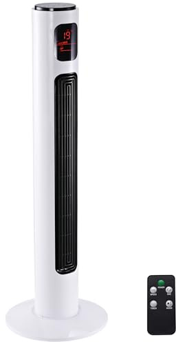 HOMCOM Ventilador de Torre, Ventilador de Pie Silencioso 45W con Control Remoto, 3 Velocidades, 3 Modos, Temporizador 12H, Oscilación 70°, Ahorro de Energía, Pantalla LED, para Hogar y Oficina, Blanco