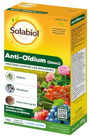 SOLABIOL Anti Oidium Blanc - 100g - Action Préventive & Curative - 33L De Solution - Efficace Sur Oïdium & Tavelure - Utilisable En Agriculture Biologique SOARMI100