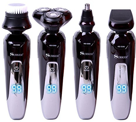 Rasoir Electrique Rotatif pour Homme. 4 Têtes Étanche. Rasage à Sec. Rasoir pour Barbe, Nez Oreilles Avec Brosse de Nettoyage pour Visage. Batterie au Lithium