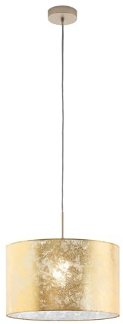 EGLO Pendelleuchte Viserbella, 1 flammige Hängelampe Vintage, | Hängeleuchte aus Stahl und Textil in Champagner, Gold, Esstischlampe, Wohnzimmerlampe hängend mit E27 Fassung, Ø 38 cm