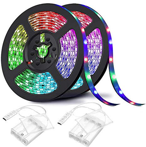 Sunboia RGB LED Strip Lights 2M 2Pack Flexible TV Backlight Bias Lighting LED Lights Waterproof 5050 with Battery Powered for Xmas Home DIY Desktop PC Music Festival Jellyfish Party Decorations