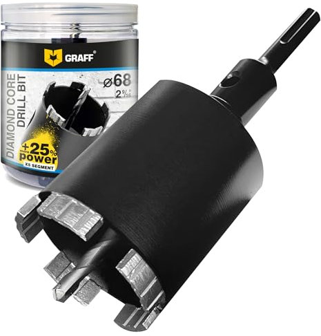GRAFF Corona Diamante Perforadora Hormigón 68 mm - Sierra de Corona para Mampostería Ladrillo Poroton Yeso Roca - Broca de Diamante y Sierra de Corona para Taladro Percutor SDS Plus