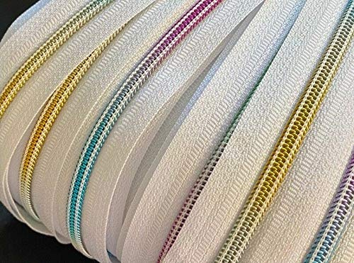 Slantastoffe Endless Spiral Rainbow Zip 5 mm Sold by the Metre with Zip (White, 5 m + 10 Zippers)