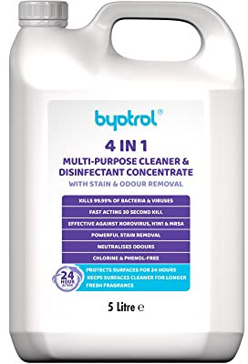Byotrol 4-in-1 Multi-Purpose Cleaner & Disinfectant Concentrate with Stain and Odour Removal | 24 hour protection | Works in Seconds, Protects for Hours | 5L Concentrate Bottle