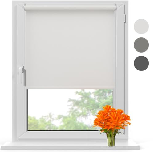Radeco® Verdunklungsrollo ohne Bohren klemmfix 90 x 150 cm (BxH) hellgrau, Fenster rollos für innen, Rollo ohne Bohren, klemmrollo, fensterrollo, verdunkelungsrollo, rollos für Fenster ohne Bohren