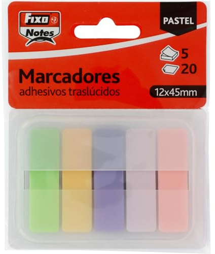 Fixo Notes, transparente Klebemarker, 5 Pastellfarben, mit Spender, 12 x 24 mm, Blöcke mit 20 Blatt, transparenter Kunststoff, repositionierbar, wasserdicht, beschreibbar
