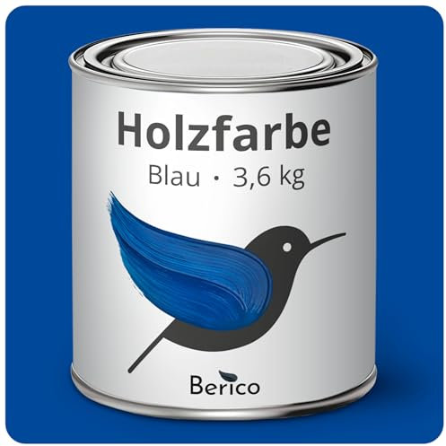 Berico Holzfarbe - Blau - 3,6 Kg - 4in1 Premium Holzlack inkl. Grundierung & Decklack - Für Innen und Außen - Robust & Wetterfest