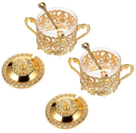 MAGICLULU Pot à Épices En Verre Et Fer Doré 2 Pièces Avec Cuillère Cuisine, Récipient De Rangement Hermétique, Pot à Assaisonnement Ménager Pour Barbecue Et Usage Domestique