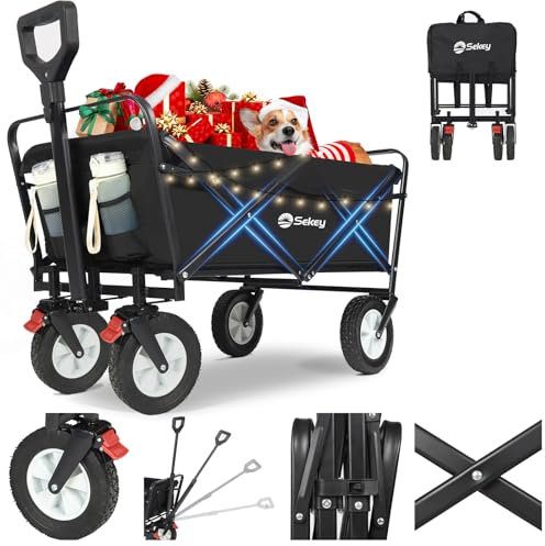 Sekey StarkX 3114 - Carrello pieghevole in gomma, 200 kg, adatto per fuoristrada, pieghevole, per spiaggia, campeggio, bambini, ultraleggero, in gomma piena, 100 l, colore: nero scuro