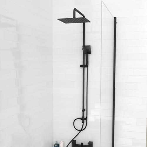 Nes Home Modern Exposed Square Shower Mixer Handset & Riser Rail Kit Matte Black