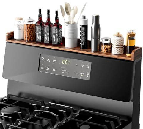 Fun Memories Stove Top Shelf, 30 Magnetic Shelf for Kitchen Stove, Pine Wood Stove Shelves, Wall Mounted Shelves for Home Storage Organization, Heat and Pressure Resistant, 1pcs, Dark Brown
