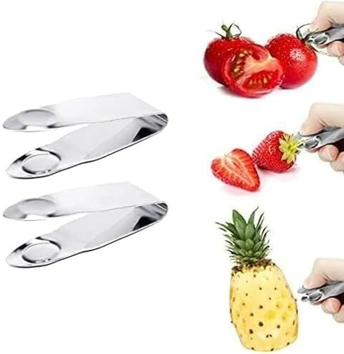 2PCS Silver Stainless Steel Strawberry Huller Fruit Stem Remover Home Kitchen Tools for Cherry Tomato, Silver, 3.35 x 1.46 x 1.3 inches, Fruit and Vegetable Corers