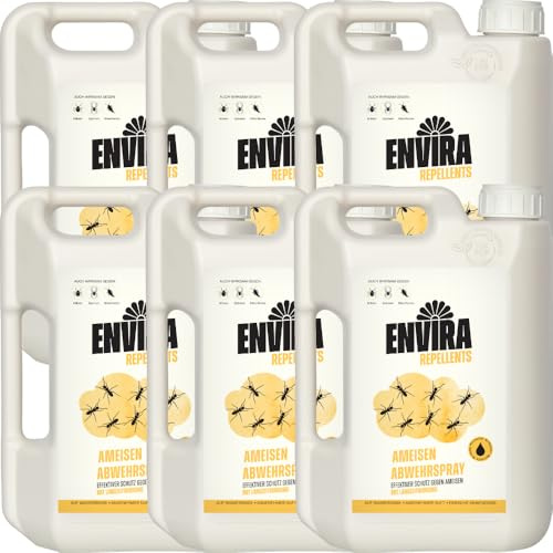 Envira Ameisen Abwehrspray 6x 2 Liter - Spray mit Langzeitwirkung gegen Ameisen, Wegameisen, Pharaoameisen - Mittel für Wohnung, Balkon, Terrasse, Garten