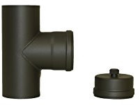Tubo de pellets para estufa, tubo de chimenea, diámetro de 100 mm, color gris y negro (pieza en T con cápsula, gris)