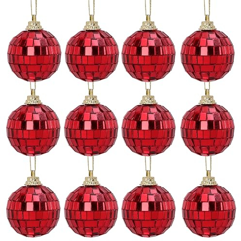 Christmas Concepts® Packung 12-40mm Spiegelkugeln - Disco Baubles - Weihnachtsbaum Dekorationen (rot)
