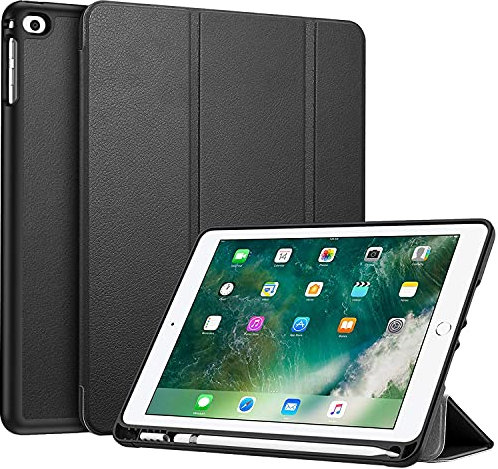 FINTIE Custodia per iPad 9.7 Pollici 2018 2017 con Built-in Pencil Holder - Sottile Leggero Cover con Auto Sonno/Sveglia la Funzione per iPad 9,7 Pollici 2018/2017, Nero