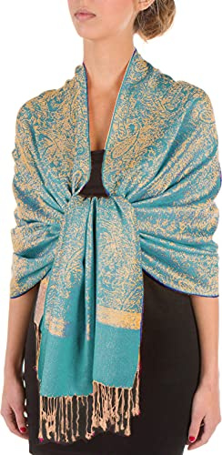 Sakkas 70 x 28 châle auto-design Paisley avec écharpe/étole - TurquoiseGold