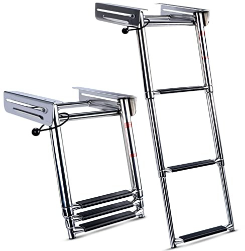 Marinebaby 3/4 Steps Under Platform Slide Mount Boat Boarding Ladder, Stainless Steel Telescoping Marine Ladder (3 Steps)