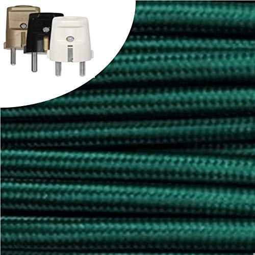 Textilkabel, Stoffkabel, Verlängerung 3 METER Farbe Grün 3 adrig 3 x 0,75 mm² rund wahlweise mit Schukostecker Globe Warehouse® (Schukostecker Standard gold)