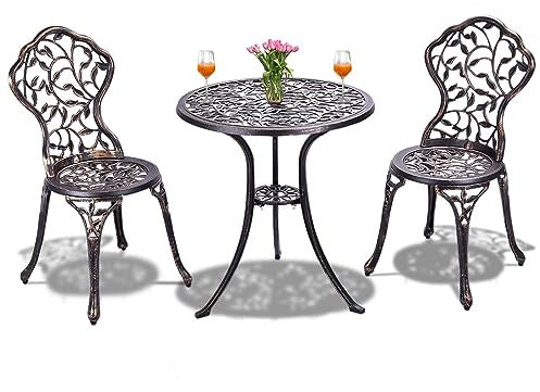 DREAMADE Balkonset 3 teilig, Gartenset Bistroset aus Aluminiumguss, Bistrotisch mit 2 Stühle, Garten Sitzgruppe Gartenmöbel, Gartenmöbel antik für Balkon Garten Terrrase