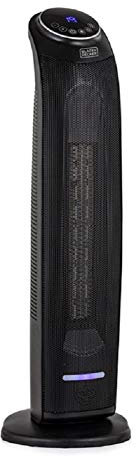BLACK+DECKER BXSH44005GB Ceramic Tower Fan Heater With 8 Hour Timer And 60° Oscillation, 2.2kW, Black