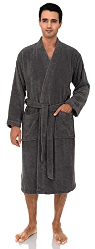 TowelSelections Mens Robe Cotton Luxury Bathrobe Soft Terry Cloth Towel Bath Robe for Men Small-Medium Gray