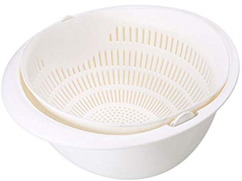 Perfeclan Portátil Práctico Doble Drenaje Tazón Plástico Verduras Limpieza Escurridor Comida Fruta Colador Herramienta Cocina Colador, Blanco