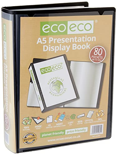 eco-eco A5 storlek 50% återvunnen 80 fickor svart presentationsbok, förvaringsfodral, portfölj, konstmapp med plasthylsor