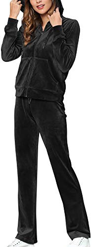 MessBebe Womens Velour Tracksuits Set Sweatsuit Hoodie Top and Jogging Pants Casual Loungewear 2 Piece Sportswear M
