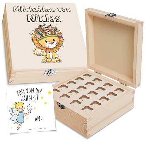 Holzura Personalisierte Zahndose für Milchzähne mit niedlichem Design – Milchzahndose Ideal als Babygeschenk