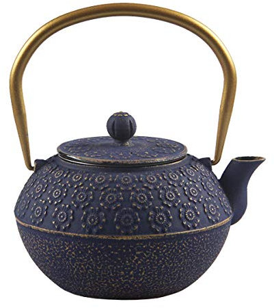 SECHUDO Teekanne aus Gusseisen, Teekessel für den Herd, sicher beschichtet mit emaillierter Innenseite, japanische Teekanne aus Gusseisen mit Edelstahl-Ei für losen Tee (958 ml)